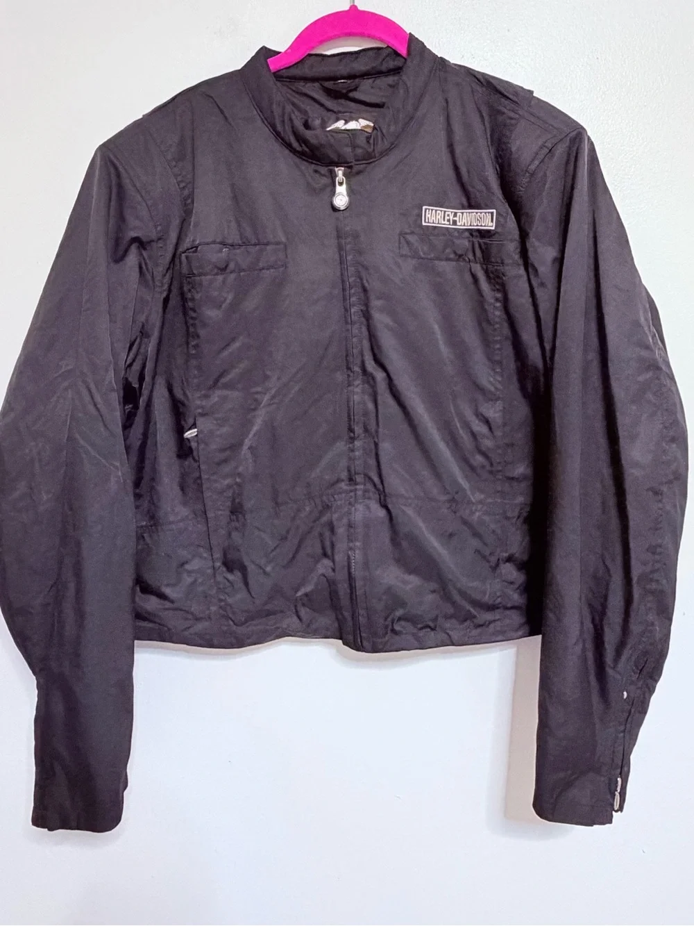 Harley-Davidson Black Bomber Jacket with Beige & White Eagle Patch XL